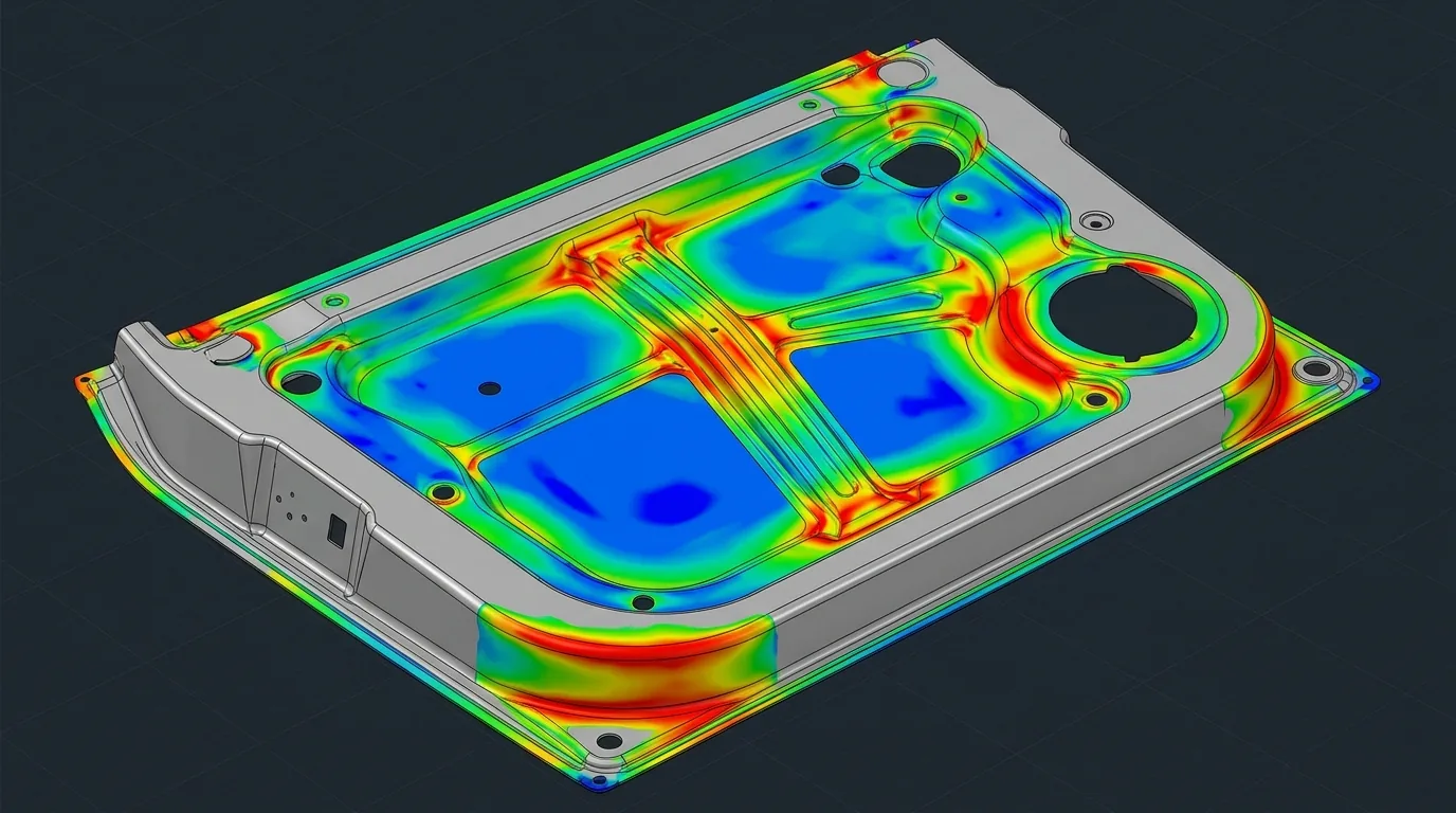 3D full-field rainbow color strain contour map on complex stamped sheet metal panel