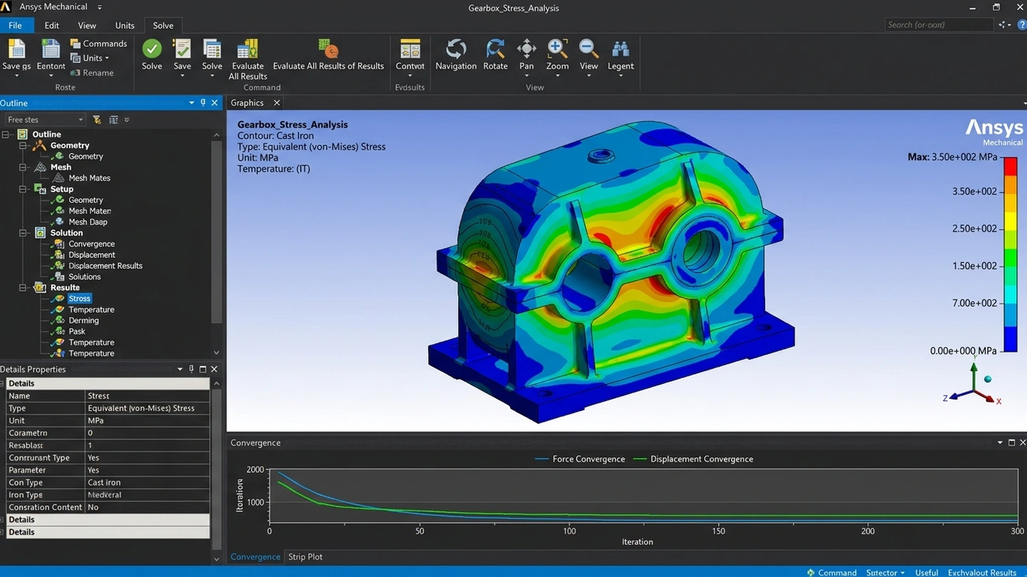 ANSYS Solver Multi-Physics Stress Plot and Conjugate Heat Transfer